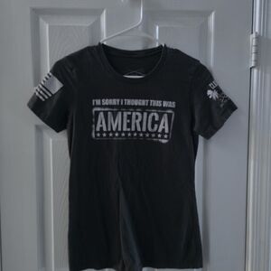 Grunt Style Black Short Sleeve Tee with White 'America' Graphic